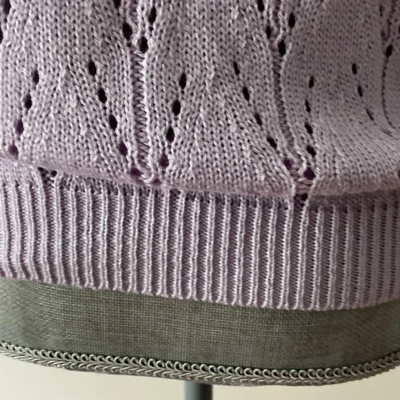 Coquette V Neck Pointelle Knit Cardigan Sweater Lavender Size S - Picture 8 of 13